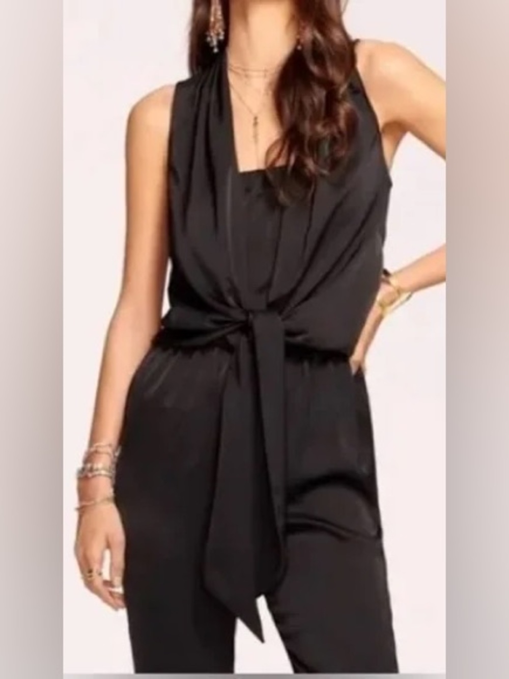 Ramy Brook Black Sleeveless Tie-Front Jumpsuit